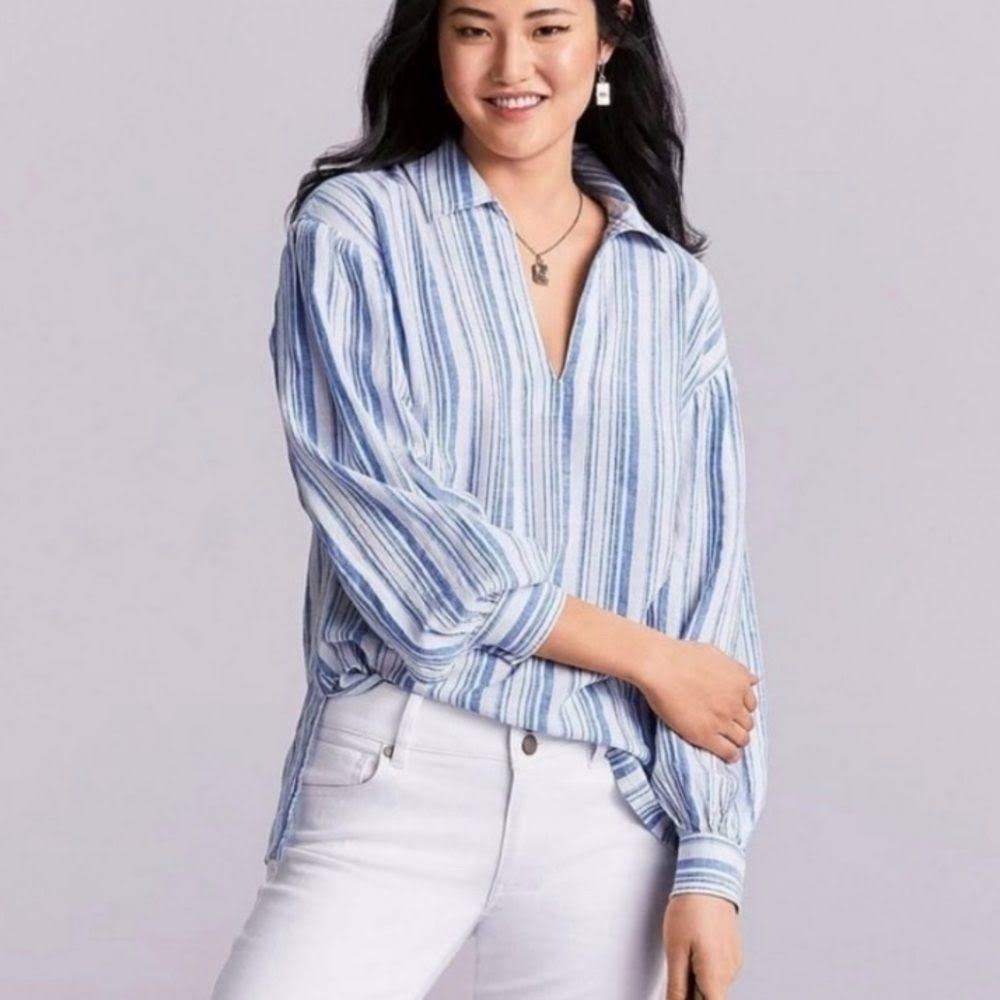 Cabi Pacific Top Linen Blend Striped Tunic Top Size Medium